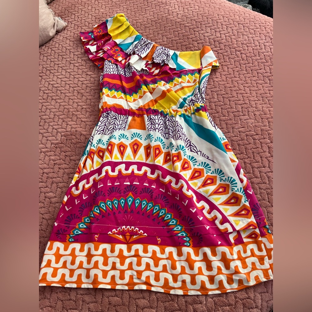 Postella One Shoulder Colorful Dress, Size Small